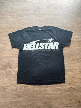 Black Hellstar Rhinestone Tee With Off-White Lettering
